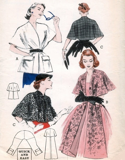 1950s STUNNING Stoles and Capes Pattern BUTTERICK 6039 Three Daytime or Evening Styles Quick n Easy Vintage Sewing Pattern