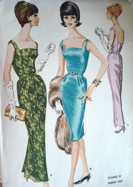 1960 SLIM EVENING GOWN DRESS PATTERN LOW BACK HANNAH TROY McCALLS 6042
