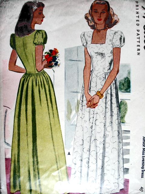 1940s LOVELY Evening Dress Pattern McCALL 6047 Square Neckline,Puff Sleeves Big Band Era Forties Gown Bust 32 Vintage Sewing Pattern