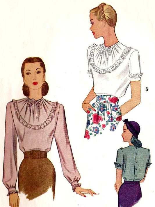 1940s LOVELY Film Noir Style Blouse Pattern McCALL 6058 Bust 34 Vintage Sewing Pattern