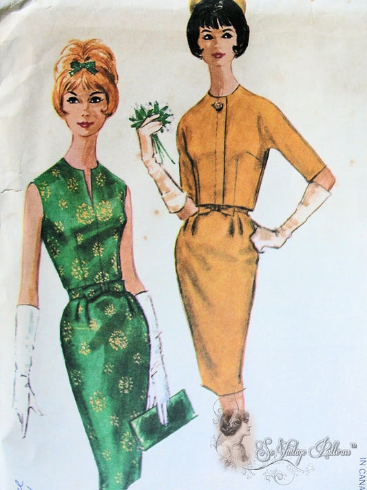 1960s Elegant Cocktail Dinner Sheath Dress and Jacket Pattern Mad Men Style McCalls 6086 Vintage Sewing Pattern Bust 33