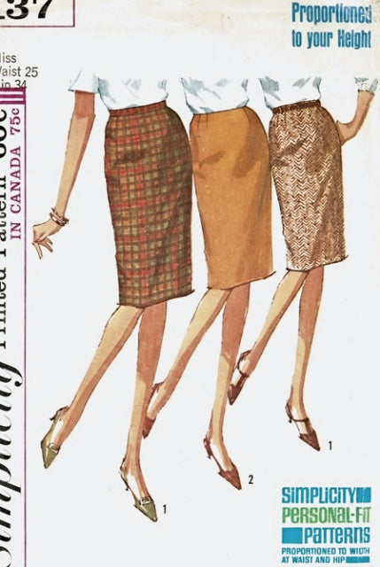 1960s FAB Slim Pencil Skirt Pattern  SIMPLICITY 6137 Two Waist Styles Waist 24 Vintage Sewing Pattern