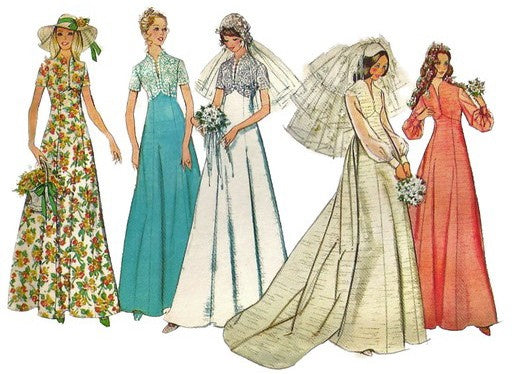 1970s CLASSY Empire  Wedding Dress with Detachable Train or Bridesmaid Dress Pattern SIMPLICITY 6160 Bust 31 Vintage Sewing Pattern FACTORY FOLDED