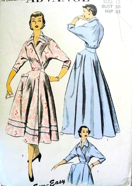 1950s BEAUTIFUL Housecoat Brunch Coat Pattern ADVANCE 6169 Two Lengths, Bust 30 Sew Easy Vintage Sewing Pattern FACTORY FOLDED