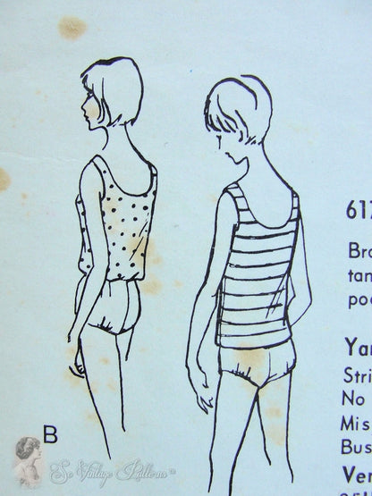 1960s Beach Wear Pattern  2 PC Bathing Suit, Tank Top and Shirt Swimsuit Cover Up Bond Girl Style Vogue 6175 Bust 36 Vintage Sewing Pattern