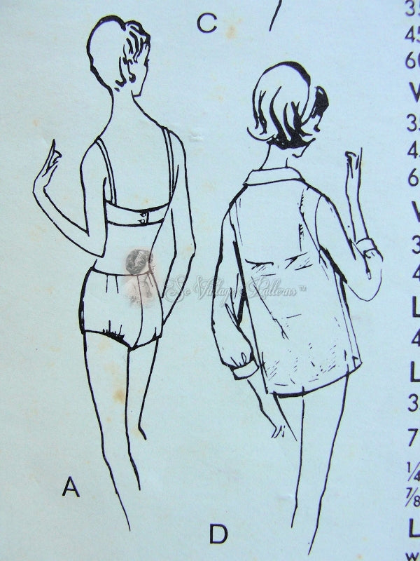 1960s Beach Wear Pattern  2 PC Bathing Suit, Tank Top and Shirt Swimsuit Cover Up Bond Girl Style Vogue 6175 Bust 36 Vintage Sewing Pattern