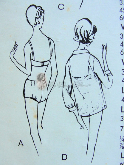 1960s Beach Wear Pattern  2 PC Bathing Suit, Tank Top and Shirt Swimsuit Cover Up Bond Girl Style Vogue 6175 Bust 36 Vintage Sewing Pattern