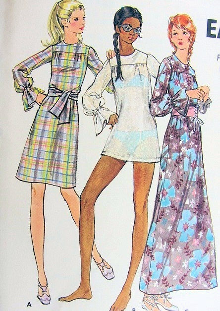 1970s DRESS or Beach Cover Up Pattern BUTTERICK 6196 Cute Micro Mini, Regular or Maxi Length Dress, Beach Dress,Swimsuit Coverup Bust 32 Vintage Sewing Pattern FACTORY FOLDED