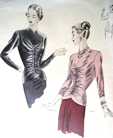 STUNNING 1940s Over Blouse Pattern VOGUE 6201 Beautiful Daytime or Evening Blouse, Bust 38 Vintage Sewing Pattern