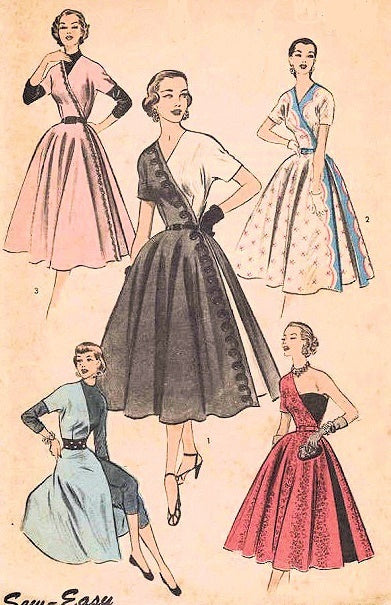 1950s STUNNING Dress Pattern ADVANCE 6238 Asymmetric One Shoulder Cocktail Party Evening Dress,Unique Design, Bust 32 Easy To Sew Vintage Sewing Pattern
