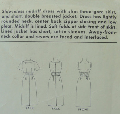 1960s SLIM DRESS SHORTIE JACKET PATTERN MAD MEN 60s FASHION McCALLS 6269