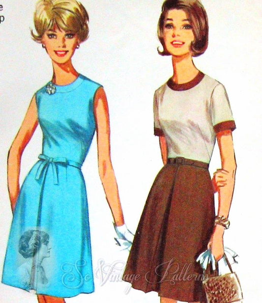 1960s  MAD MEN Dress Pattern Jewel Neckline Front Inverted Pleat Classic Style Simplicity 6279 Vintage Sewing Pattern Bust 31.5 or 32 UNCUT