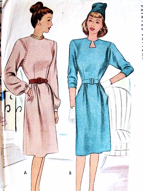 1940s KEYHOLE NECK DRESS PATTERN 2 NECKLINE STYLES McCALL PATTERNS 6320