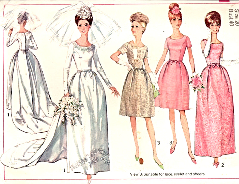 1960s AUDREY HEPBURN Style Bridal Gown Wedding Bridesmaid Dress Pattern SIMPLICITY 6353 Detachable Train Version Bust 34 Vintage Sewing Pattern FACTORY FOLDED