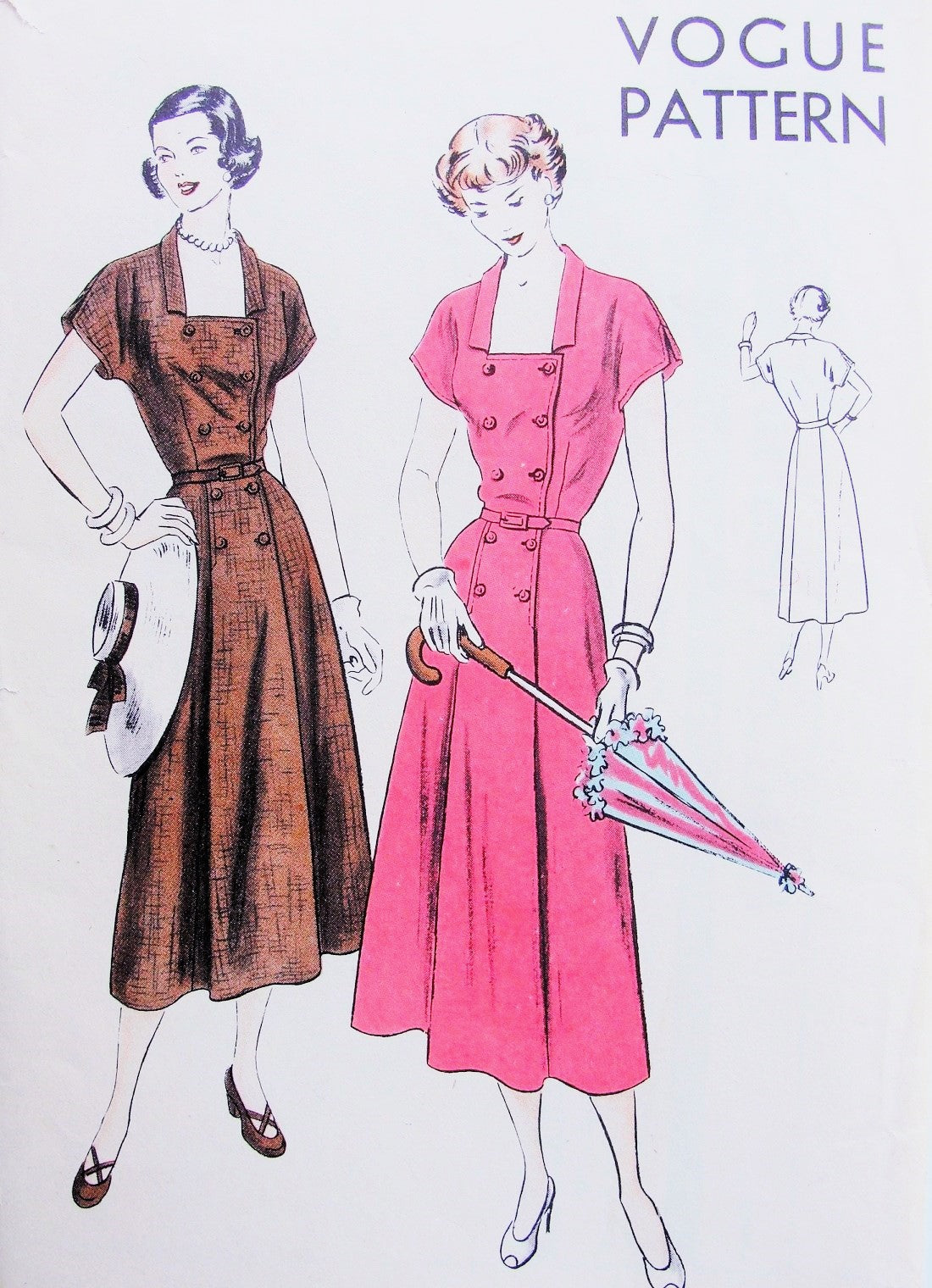Late 1940s LOVELY Dress Pattern VOGUE 6418 Low Neckline Front Button Dress Bust 34 Vintage Sewing Pattern