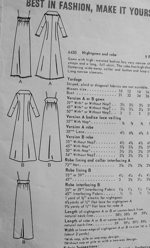1960s Vogue 6430 Vintage Sewing Pattern GLAMOROUS Portrait Collar Dressing Gown, Peignoir Robe, Negligee Wear it as Evening Coat Bust 32 Vintage Sewing Pattern FF