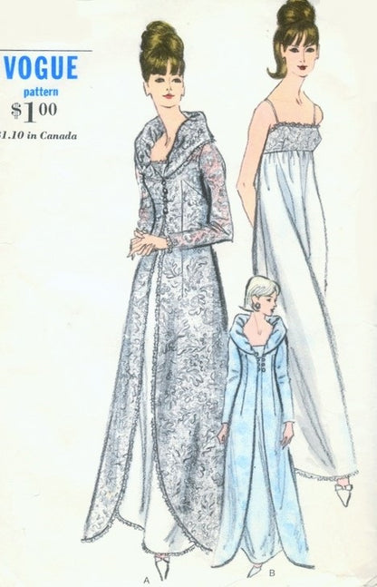 1960s Vogue 6430 Vintage Sewing Pattern GLAMOROUS Portrait Collar Dressing Gown, Peignoir Robe, Negligee Wear it as Evening Coat Bust 32 Vintage Sewing Pattern FF