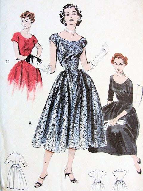 1950s  GLAM Party Evening Dress Pattern BUTTERICK 6578 Choice of 3 Sleeves Perfect Special Occasion Dress Bust 32 Vintage Sewing Pattern