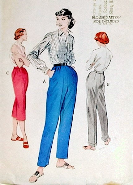 1950s FABULOUS I Love Lucy Style Pants Pattern BUTTERICK 6592 High Waist Trousers or Capri Pants, 3 Versions, waist 26 Vintage Sewing Pattern