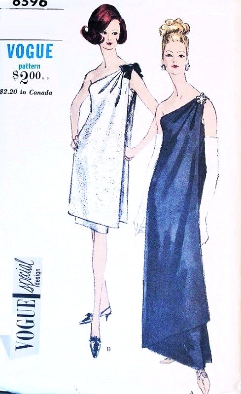 1960s ELEGANT One Shoulder Evening Dress or Gown Pattern VOGUE SPECIAL DESIGN 6596 Draped Overdress Stunning Style Bust 32 Vintage Sewing Pattern FF