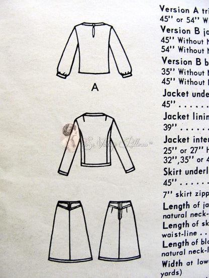 1960s Mod 3 PC Suit Pattern Slightly A Line Skirt, Double Breasted Jacket Deep Scoop Neckline, Tuck In Blouse  Vogue 6618 Young Fashionables Vintage Sewing Pattern Bust 32