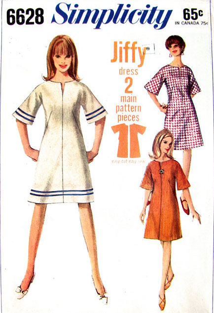 MOD 60s Easy To Sew A Line Dress SIMPLICITY 6628 Bell Sleeves Slit Neckline Cute Dress Bust 31, 32 or 34 Jiffy Vintage Sewing Pattern UNCUT