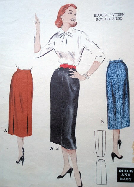 1950s PENCIL SKIRT PATTERN SLIM, SLEEK,  STYLE BUTTERICK 6651