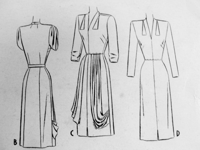 1940s Film Noir Cocktail Evening Dress Pattern Stunning Draped Dinner Dress, Cut Out Keyholes Neckline McCall 6659 Vintage Sewing Pattern Bust 32