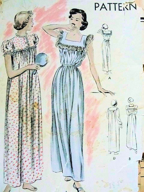 1940S PRETTY Nightgown Pattern VOGUE 6661 Two Versions, Bust 30-32 Vintage Sewing Pattern