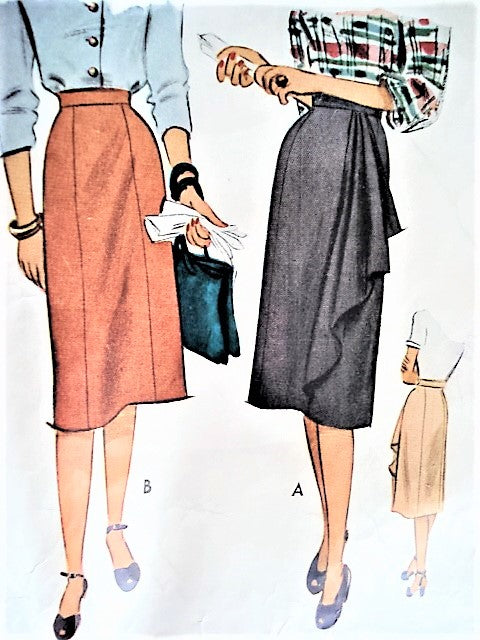 1940s CLASSY Slim Skirt Pattern McCALL 6667 Day or Evening Two Styles Slim or Slim with side Cascade Drape Waist 28 Vintage Sewing Pattern
