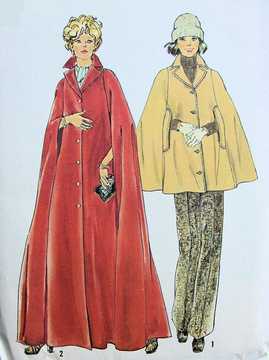 1970s FABULOUS Cape Coat Pattern SIMPLICITY 6680 Full Length Evening Maxi or Short Day Size Small Vintage Sewing Pattern FACTORY FOLDED