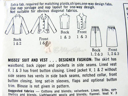 1960s  Mrs Emma Peel Style 3 PC Suit Pattern Slim Skirt, Fitted Cutaway Front Jacket, and Vest Classic Mid 60s Style Simplicity Designer Fashion 6688 Vintage Sewing Pattern Bust 32