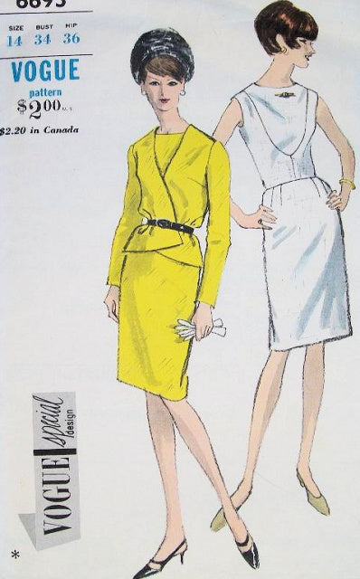 1960s SLIM DRESS, JACKET PATTERN  STUNNING STYLE VOGUE SPECIAL DESIGN 6695