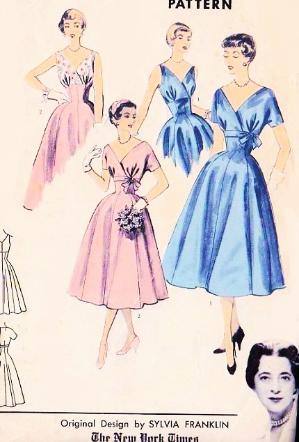 1950s Advance 6712 Cocktail Party Dress AMERICAN DESIGNER SYLVIA FRANKLIN Marilyn Monroe Style Includes Short Jacket Perfect For Wedding Bridesmaid Vintage Sewing Pattern