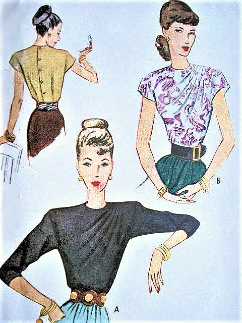 1940s FILM NOIR Draped Shoulder Blouse Pattern McCALL 6717 Beautiful Daytime or Evening  Blouses Bust 32 Vintage Sewing Pattern