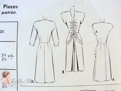 1940s Stunning Evening Cocktail Dress Pattern Low V Neckline, Shirred Bodice Shaped Single or Double Peplum Film Noir Style McCall 6729 Vintage Sewing Pattern Bust 32