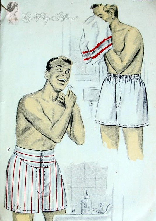 1950s Vintage Gentlemens Boxer Shorts Pattern Advance 6810  Two Styles Regular and Frenchback Version  Waist 28-30