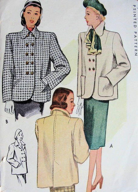1940s CLASSY Style Coat Jacket Pattern McCALL 6814 Two Wonderful Film Noir Style Jackets Car Coats Bust 36 Vintage Sewing Pattern