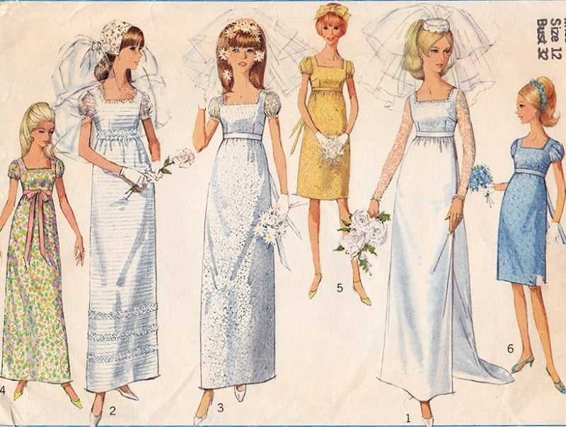 1960s BEAUTIFUL Empire Waist Wedding Dress Bridal Gown Bridesmaid Dress Pattern SIMPLICITY 6823 Vintage Sewing Pattern