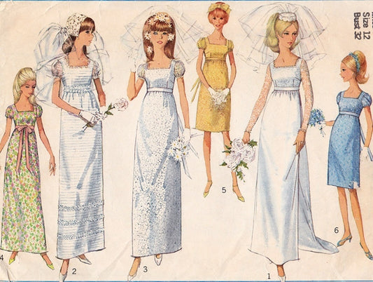 1960s BEAUTIFUL Empire Waist Wedding Dress Bridal Gown Bridesmaid Dress Pattern SIMPLICITY 6823 Vintage Sewing Pattern