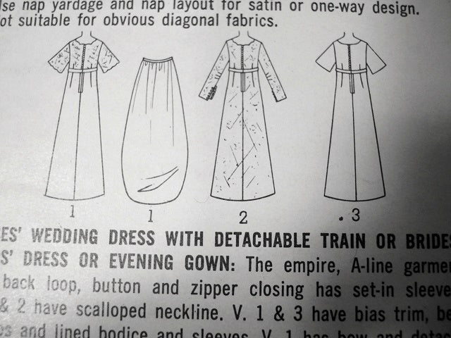 1960s BEAUTIFUL Empire Wedding Gown Bridal Dress Pattern SIMPLICITY 6825 Detachable Train A Line Gown Bust 34 Vintage Sewing Pattern
