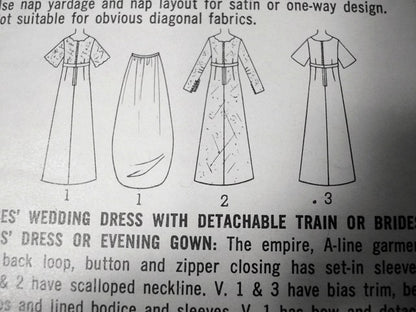 1960s BEAUTIFUL Empire Wedding Gown Bridal Dress Pattern SIMPLICITY 6825 Detachable Train A Line Gown Bust 34 Vintage Sewing Pattern