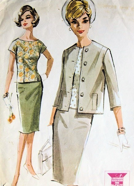 Early 1960s CLASSY Slim Suit and Overblouse Pattern McCALLs 6870 Sleek Suit and Button Back Blouse Bust 32 Vintage Sewing Pattern FF