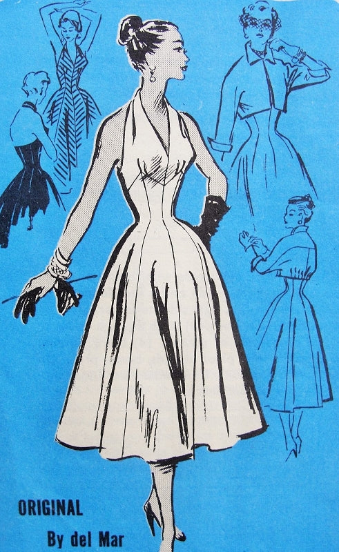 1950s Prominent Designer 690 Vintage Sewing Pattern Hot Sizzling Marilyn Monroe Style Halter Dress and Crop Jacket  Figure Flattering Bombshell Style Bust 28