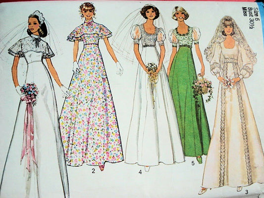 1970s EMPIRE STYLE WEDDING  BRIDAL DRESS PATTERN BEAUTIFUL STYLES
