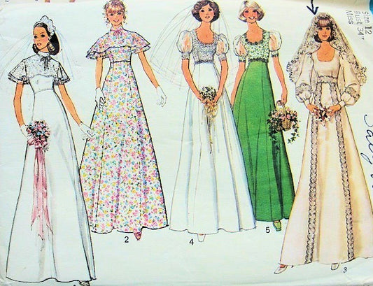 1970s BEAUTIFUL Bridal, Bridesmaid or Prom Dress Pattern SIMPLICITY 6940 Five Versions, Bust 31 Vintage Sewing Pattern