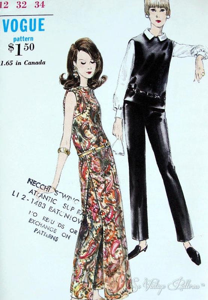1960s FABULOUS Dress, Blouse, Overblouse and Slim Pants Pattern VOGUE 6951 Daytime or Evening, Bust 31 Vintage Sewing Pattern FF