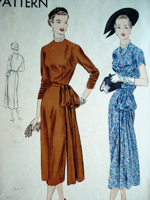 1940s Glamorous Evening Party Dress Pattern VOGUE 6962 Striking Side Sash Bust 30 Easy To Make Vintage Sewing Pattern
