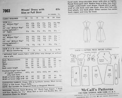1960s CLASSY Draped Cowl Neckline Cocktail Evening Dress Pattern McCALLS 7003 Full or Slim Skirt Versions Bust 32 Vintage Sewing Pattern FACTORY FOLDED
