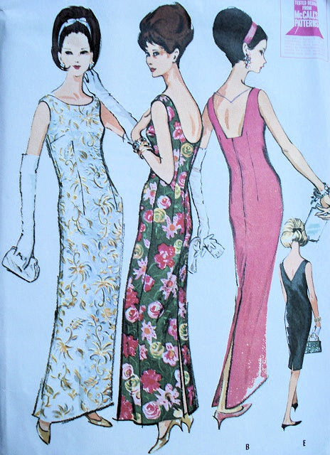 1960s EVENING GOWN SLIM LOW BACK PATTERN  3 VERSIONS, VERY AUDREY STYLE McCALLS 7007